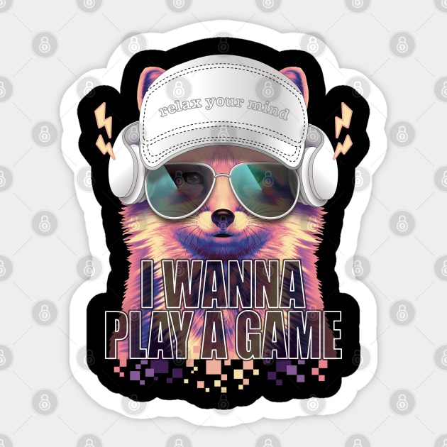 I wanna play a game fox sunglasses white cap & headphone Sticker by Settha.sk